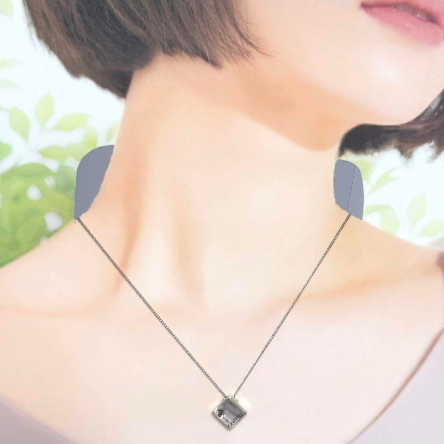 Chanel Pendant Necklace Silver Coco Camellia Reversible