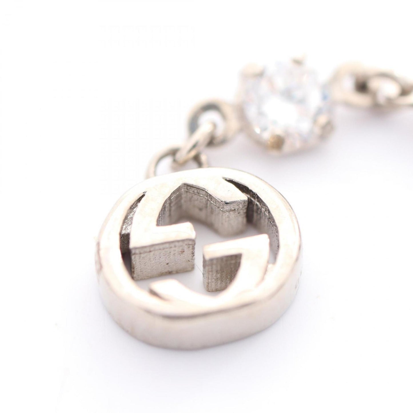 Gucci Interlocking G Nail Piercings, Stainless Steel with Rhinestones, Silver and Clear, 720757