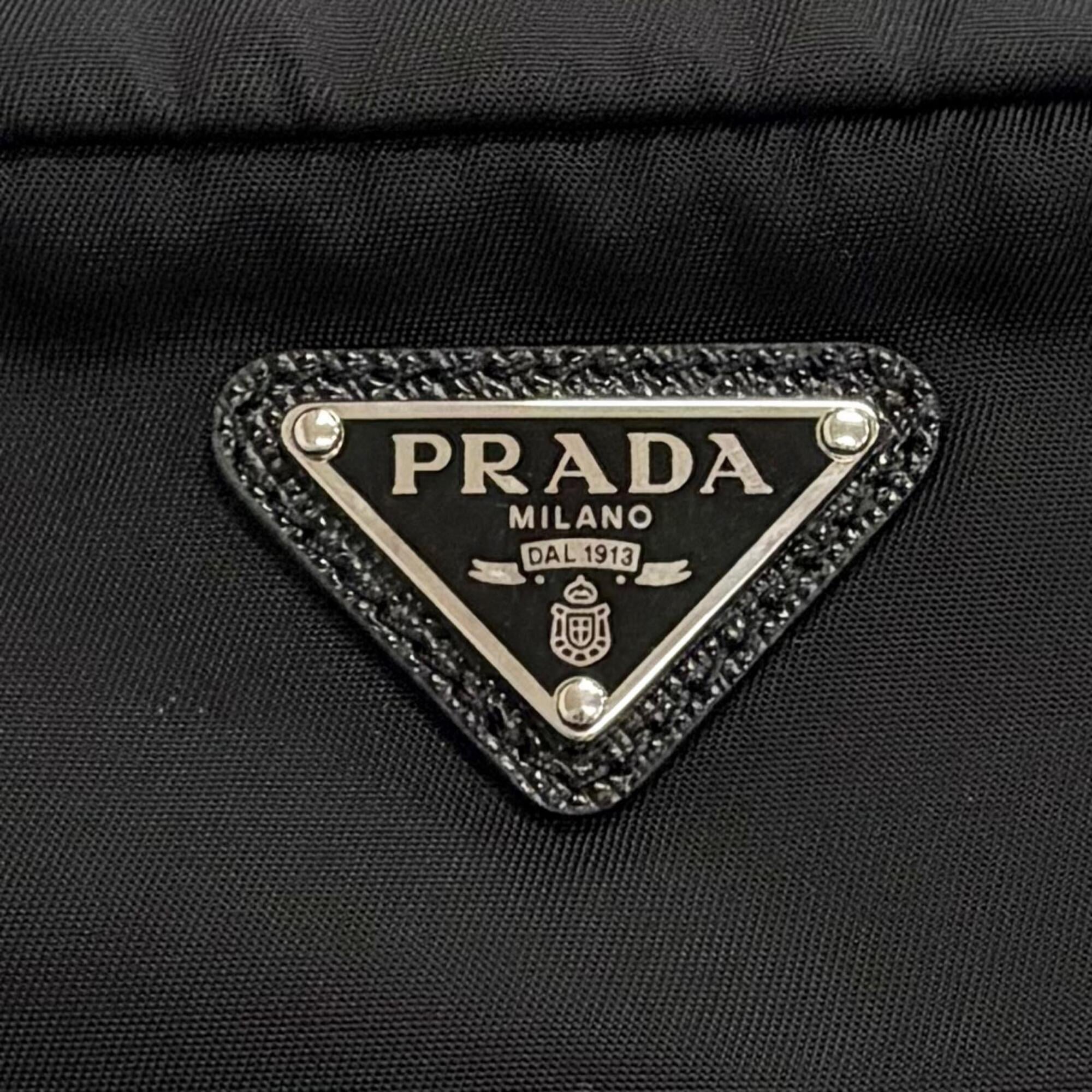PRADA 1NS175 Vera Re-Nylon Mini Pouch Small Current Model Triangle Logo Plate Cosmetic Black Made in Italy Women's — Like New