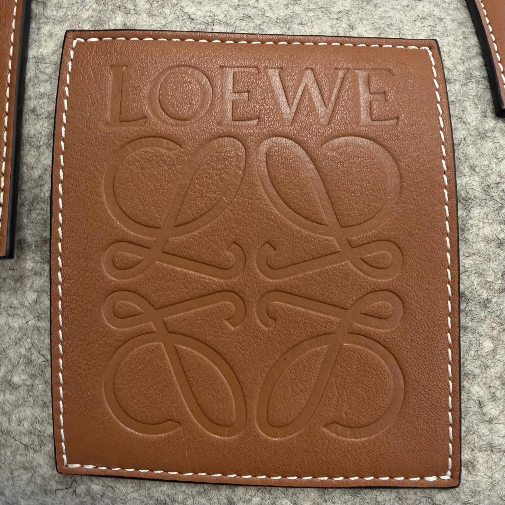 LOEWE Felt Leather Elephant Basket Anagram Logo Handbag, Gray/Brown, Made in Spain, Women's — Like New