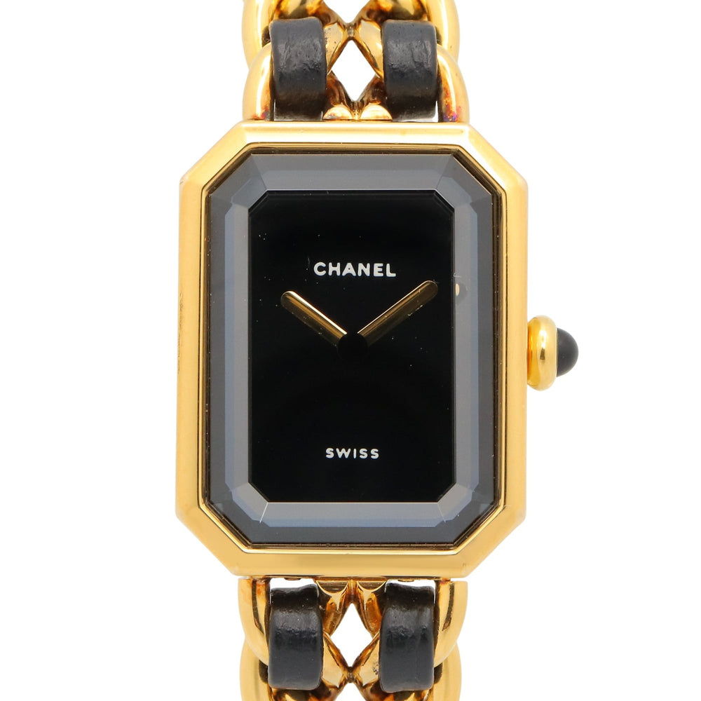 Chanel CHANEL Première M Watch, Gold Plated Leather, Women's, Black, H0001 — Very Good