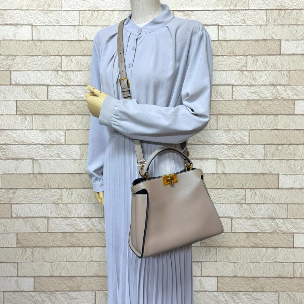 Fendi Peekaboo Iconic Essential Shoulder Bag Leather 8BN302 Beige Women's FENDI