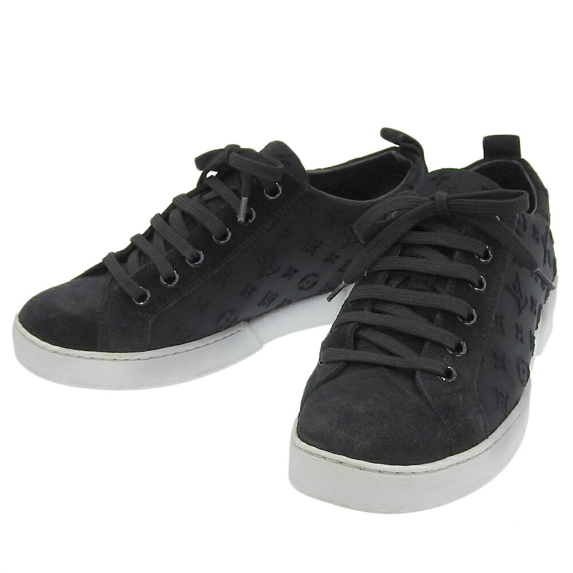 Louis Vuitton Stellar Line Shoes Monogram Embossed Sneakers Approx. 22cm Suede Black