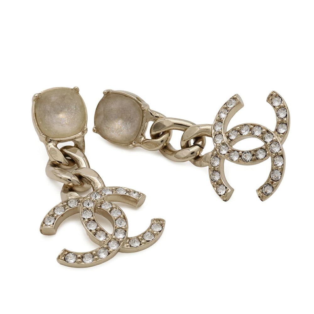CHANEL Coco Mark Chain Swing Earrings GP Crystal Rhinestone Gold C23C — Like New