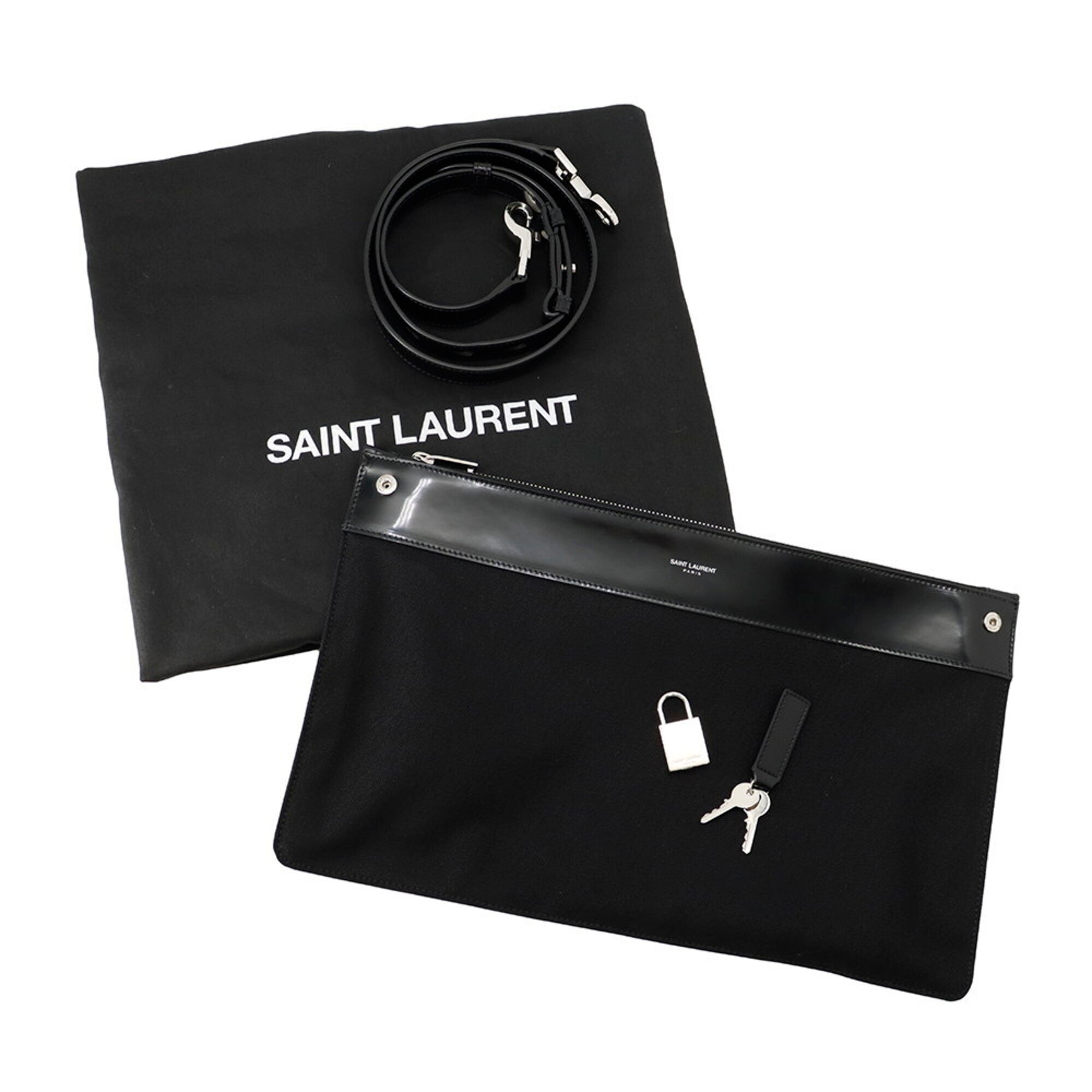 Yves Saint Laurent Saint Laurent Paris handbag, Sac de Jour, large, patent leather, 631526, SAINT LAURENT PARIS, 2-way shoulder bag, men's, black — Like New