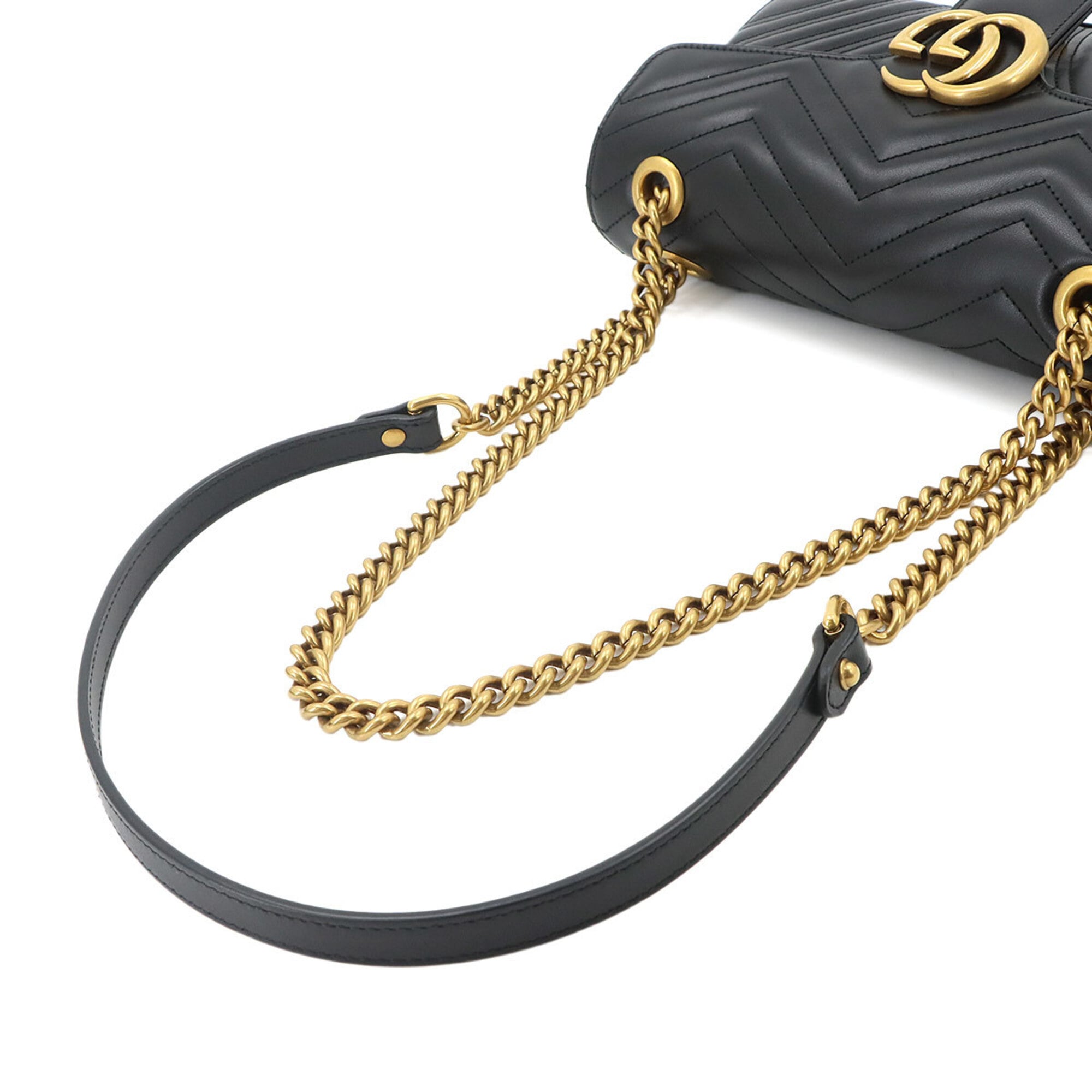 Gucci GG Marmont Shoulder Handbag, Leather, Black, 443497, Gold Hardware, Small Bag — New - Store Return