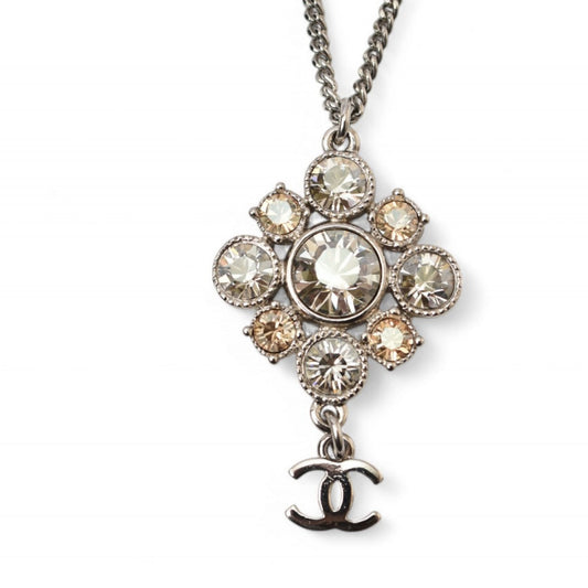 Chanel Necklace Pendant 2way CHANEL Coco Mark CC Rhinestone Silver A12V