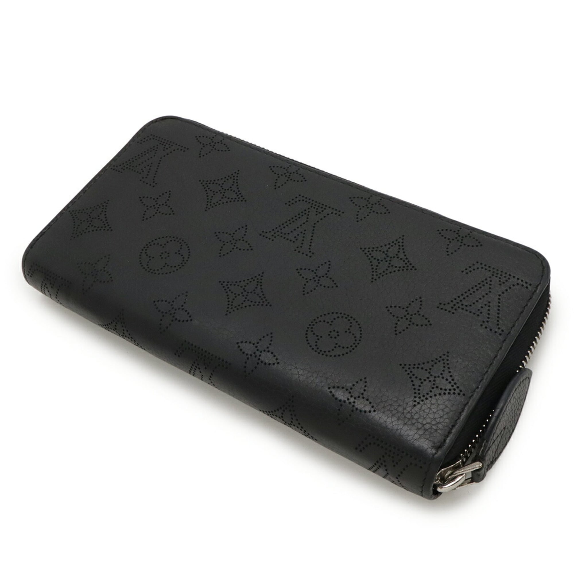 LOUIS VUITTON Monogram Mahina Zippy Wallet, Round Long Leather, Noir, Black, M61867