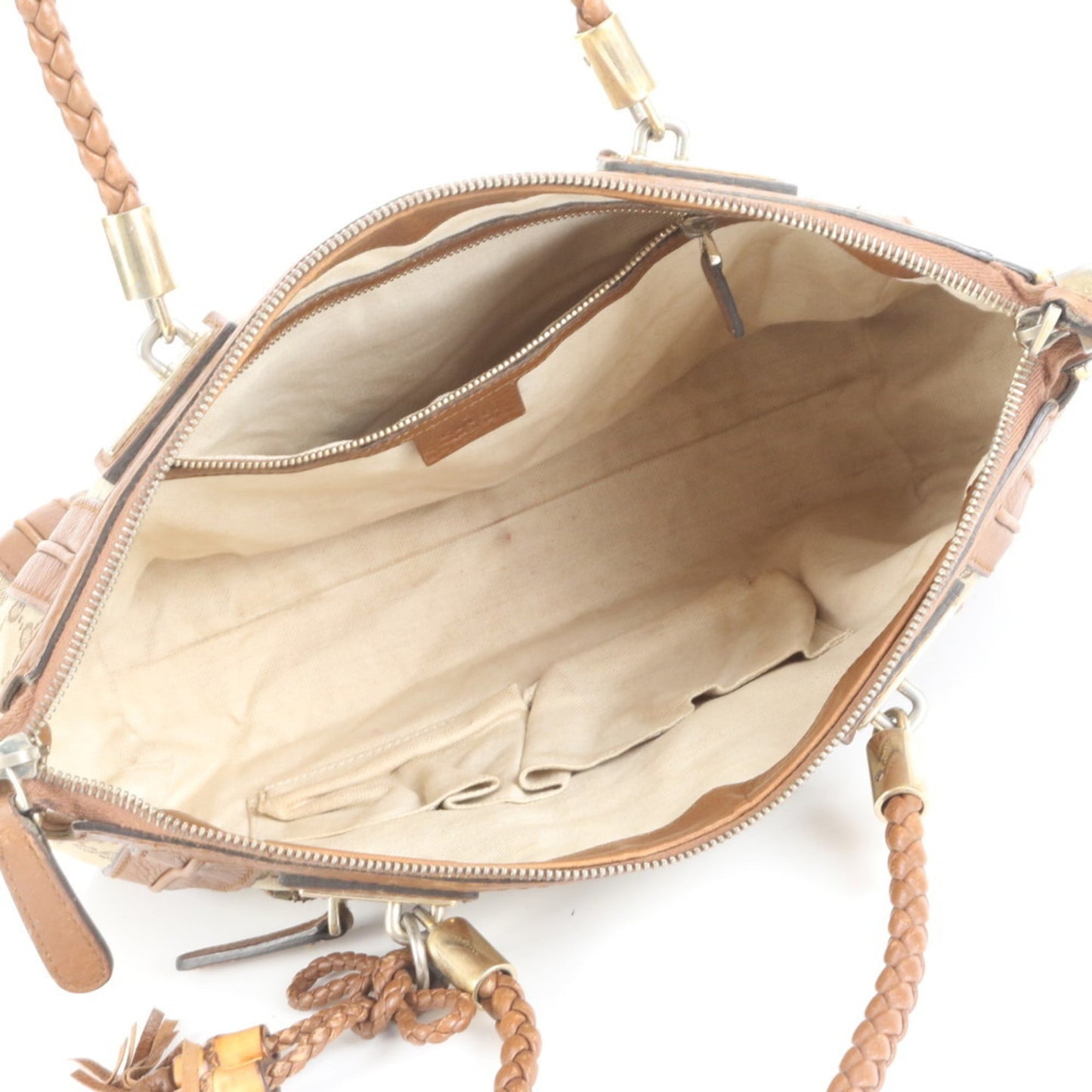 Gucci GG Canvas Bella Bamboo Ribbon Tassel Leather Tote Bag (282300) Women's