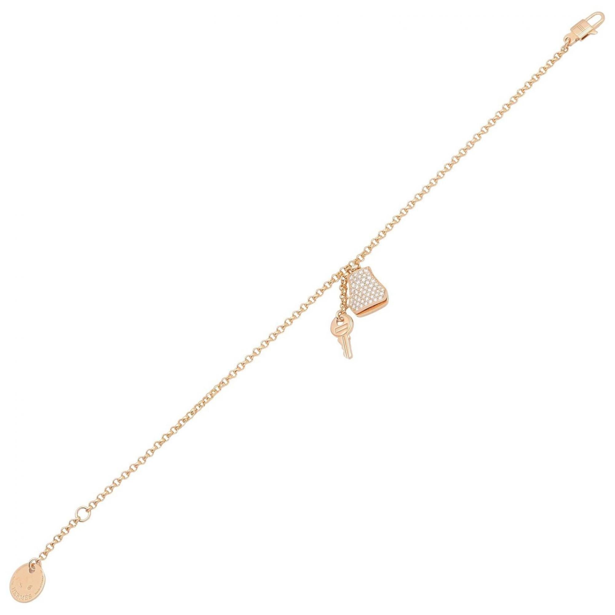 Hermes Kelly Clochette Small Bracelet PM Accessory 18KPG (Pink Gold) Diamond Women's Clear Gold Tone H220463B 00SH — Like New