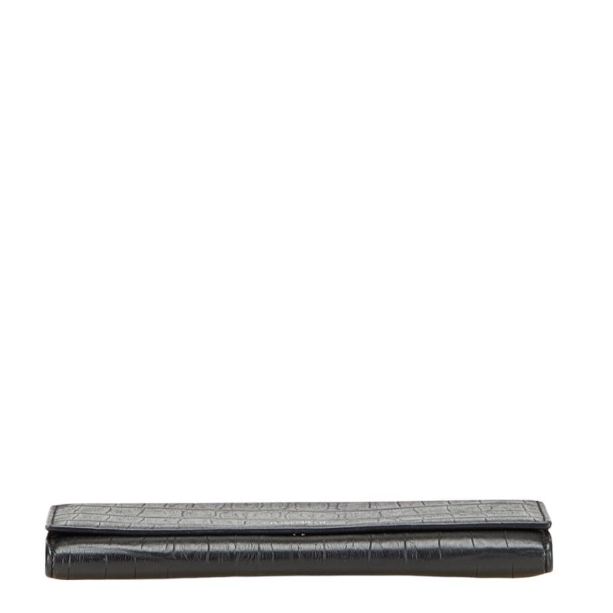 Saint Laurent Crocodile Embossed Long Wallet Black Leather Women's SAINT LAURENT