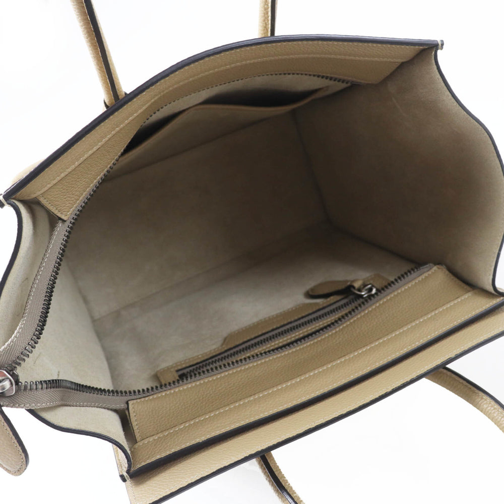 CELINE 18979 Luggage Micro Shopper Dune Drummed Calfskin Handbag with Dust Bag, Made in Italy, Women's — Like New