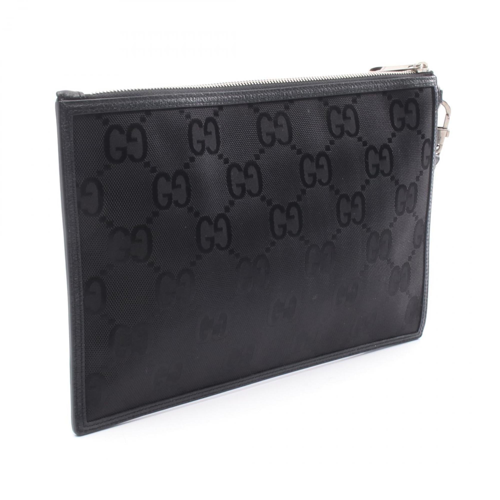 Gucci Off the Grid GG pattern clutch bag in leather and nylon canvas, black, 625598