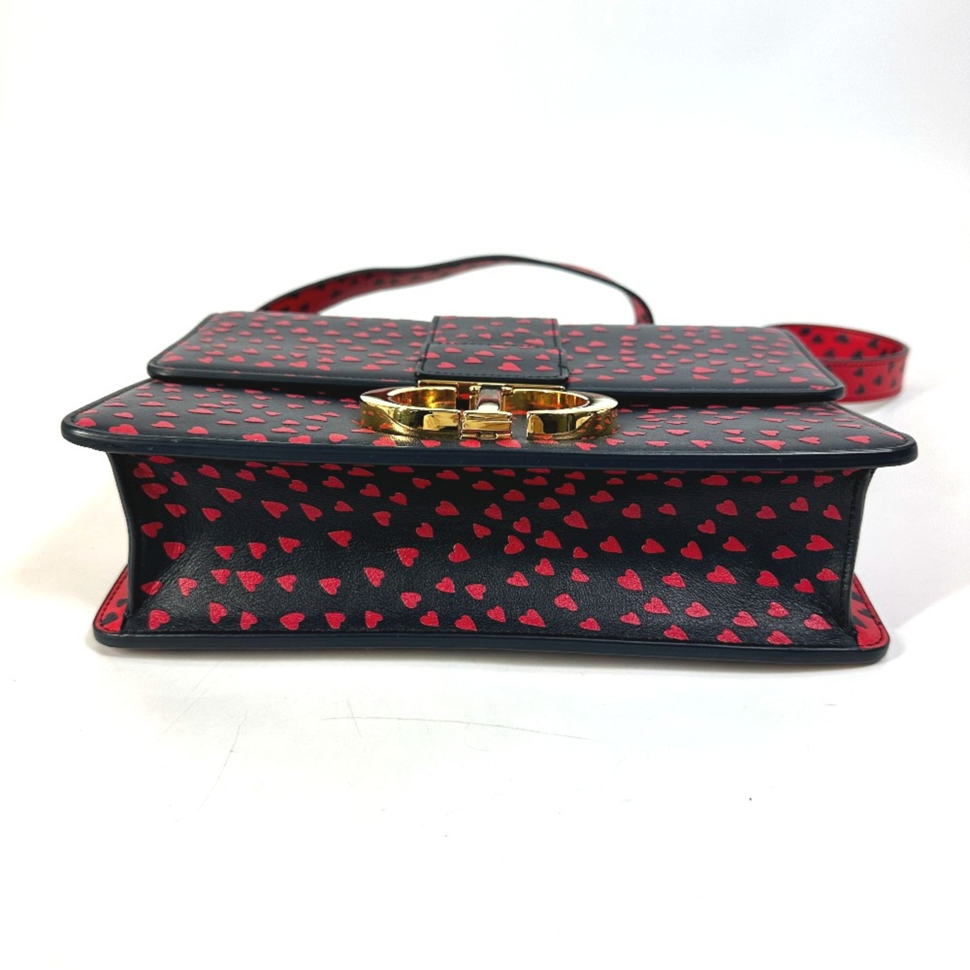 Christian CHRISTIAN DIOR heart Logo Crossbody Shoulder Bag Black Red — Like New