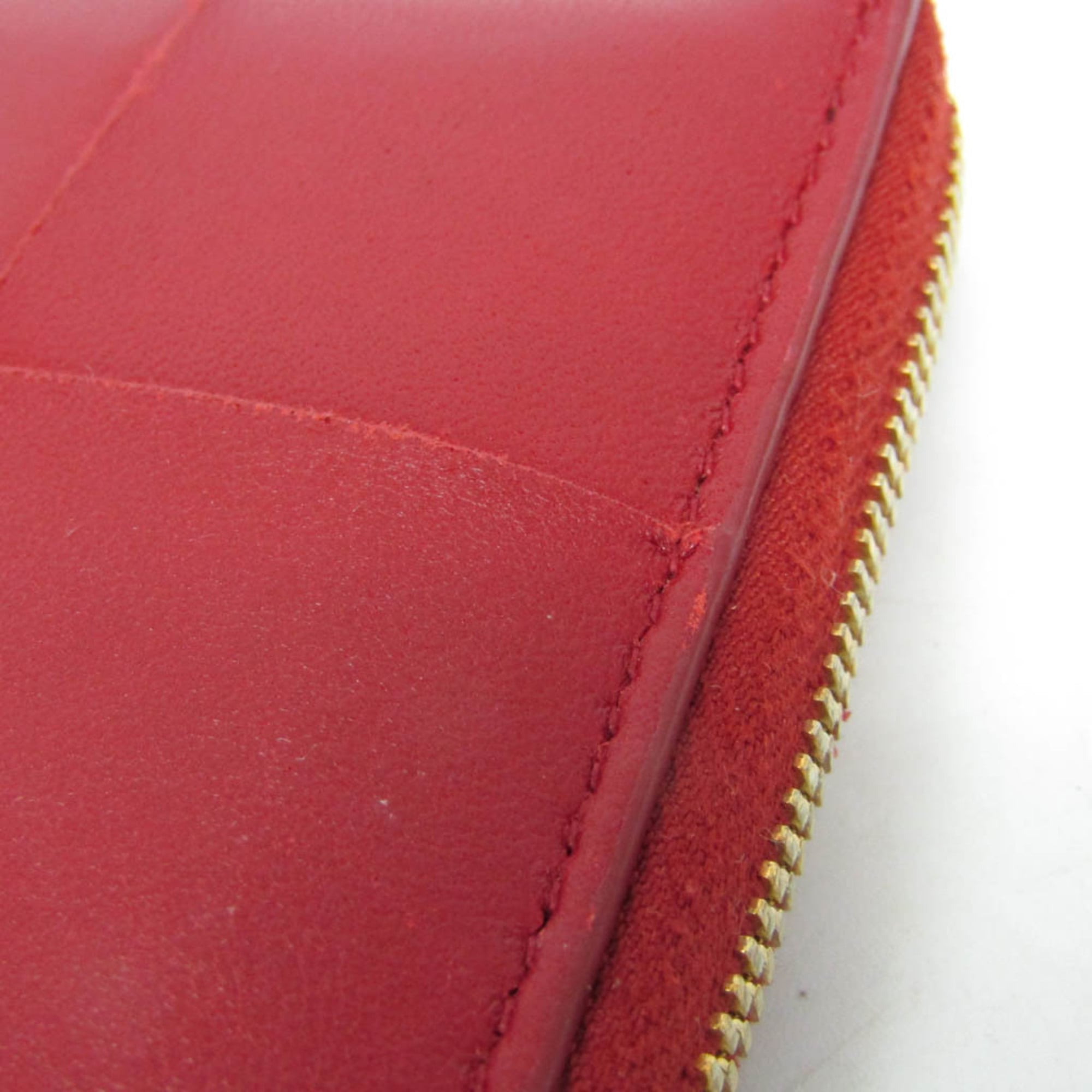 Bottega Veneta Cassette Round Zipper Women,Men Leather Bill Wallet (bi-fold) Red Color