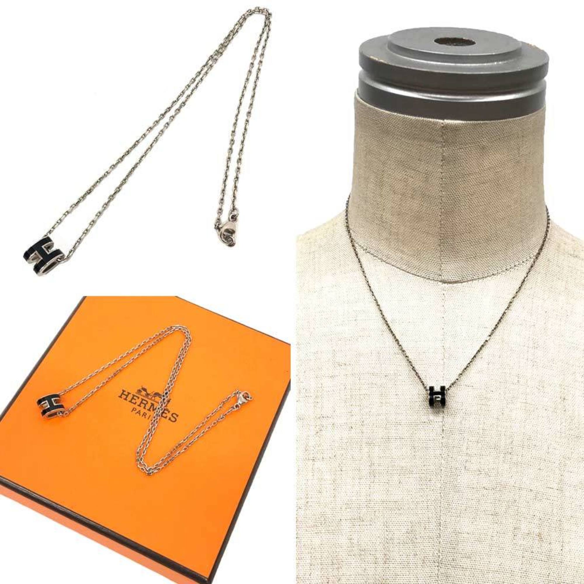 Hermes Hermès H-shaped chain necklace, Mini Pop H, Ash, silver and black, for women — Like New