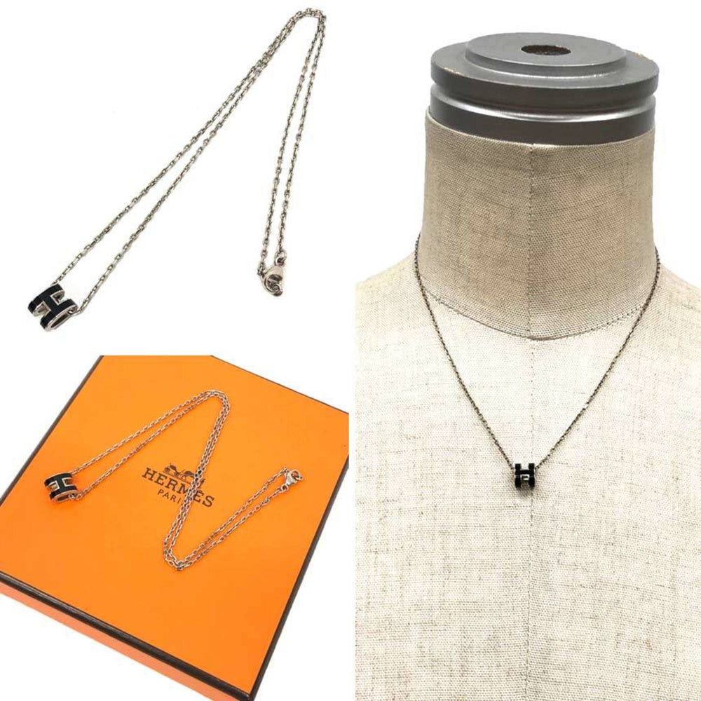 Hermes Hermès H-shaped chain necklace, Mini Pop H, Ash, silver and black, for women — Like New