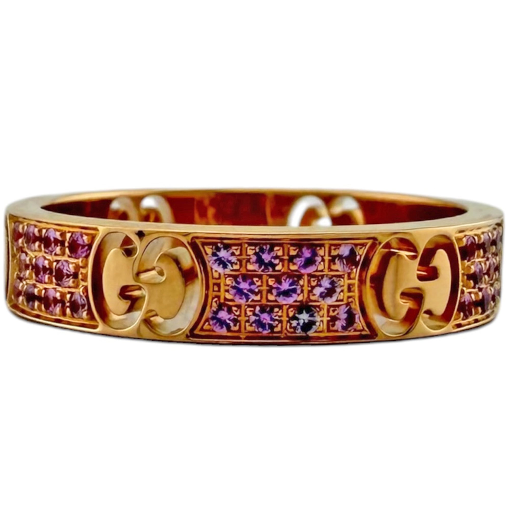 Gucci Icon Stardust Ring, 18K Pink Gold, Sapphire, Women's — Like New