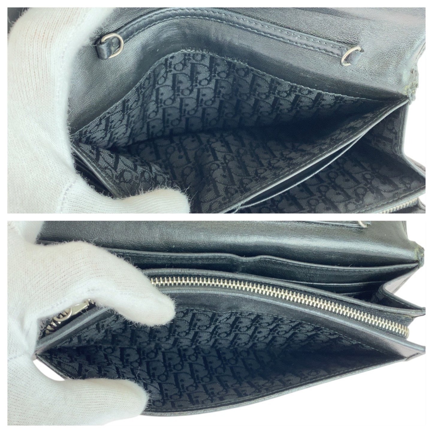 Christian Dior Cannage Black Leather Long Wallet with Silver Hardware, MC0028, Women's