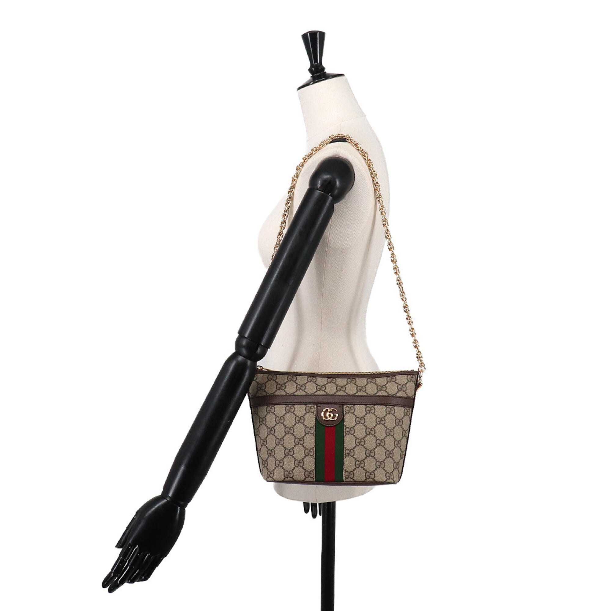 Gucci Ophidia Chain Shoulder Handbag, GG Supreme Canvas, Leather, Beige/Brown, 781397 Bag — New - Store Return