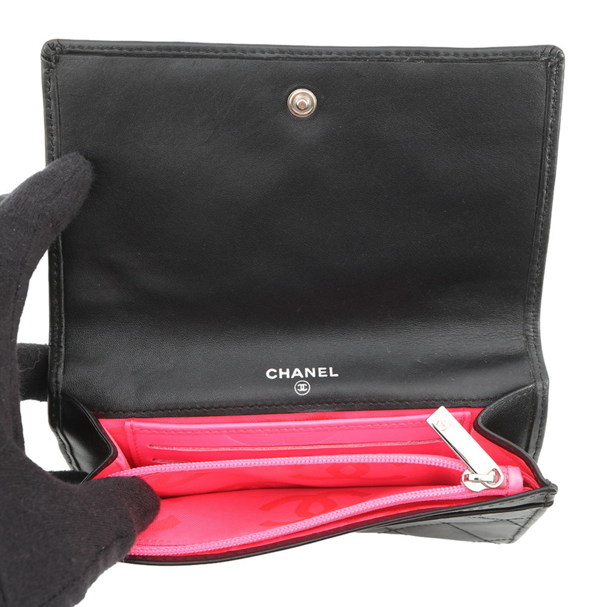 Chanel Bi-fold Wallet, Matelasse, Coco Mark, Cambon Line, Lambskin, Black