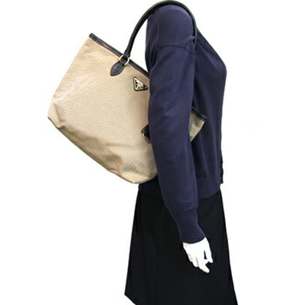 Prada Tote Bag 1BG158 Beige Brown Black Canvas Leather Shoulder Women's PRADA