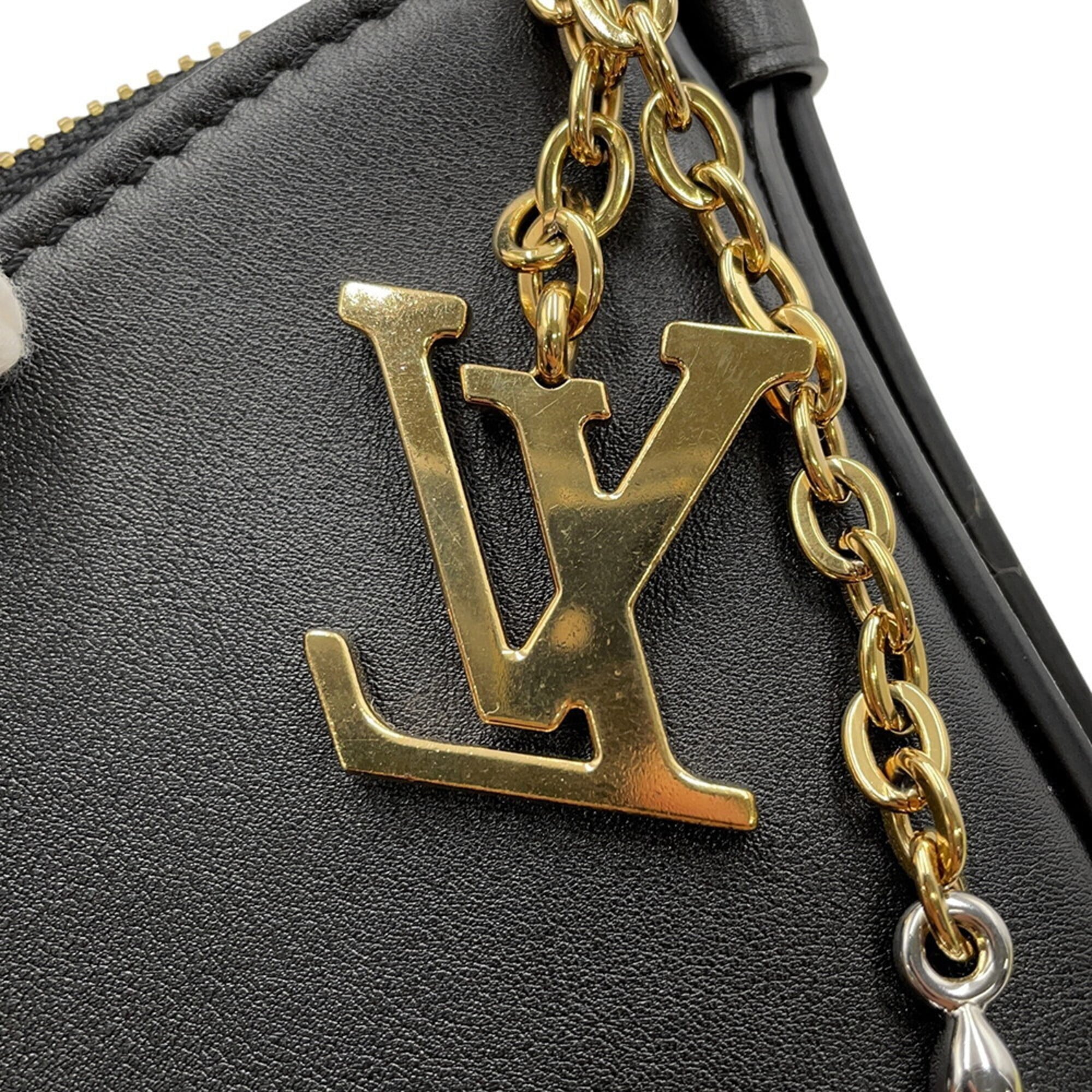 Louis Vuitton shoulder bag, calfskin leather, pochette LV Bloom M29456, black, leather handbag, women's, LOUIS VUITTON — Like New
