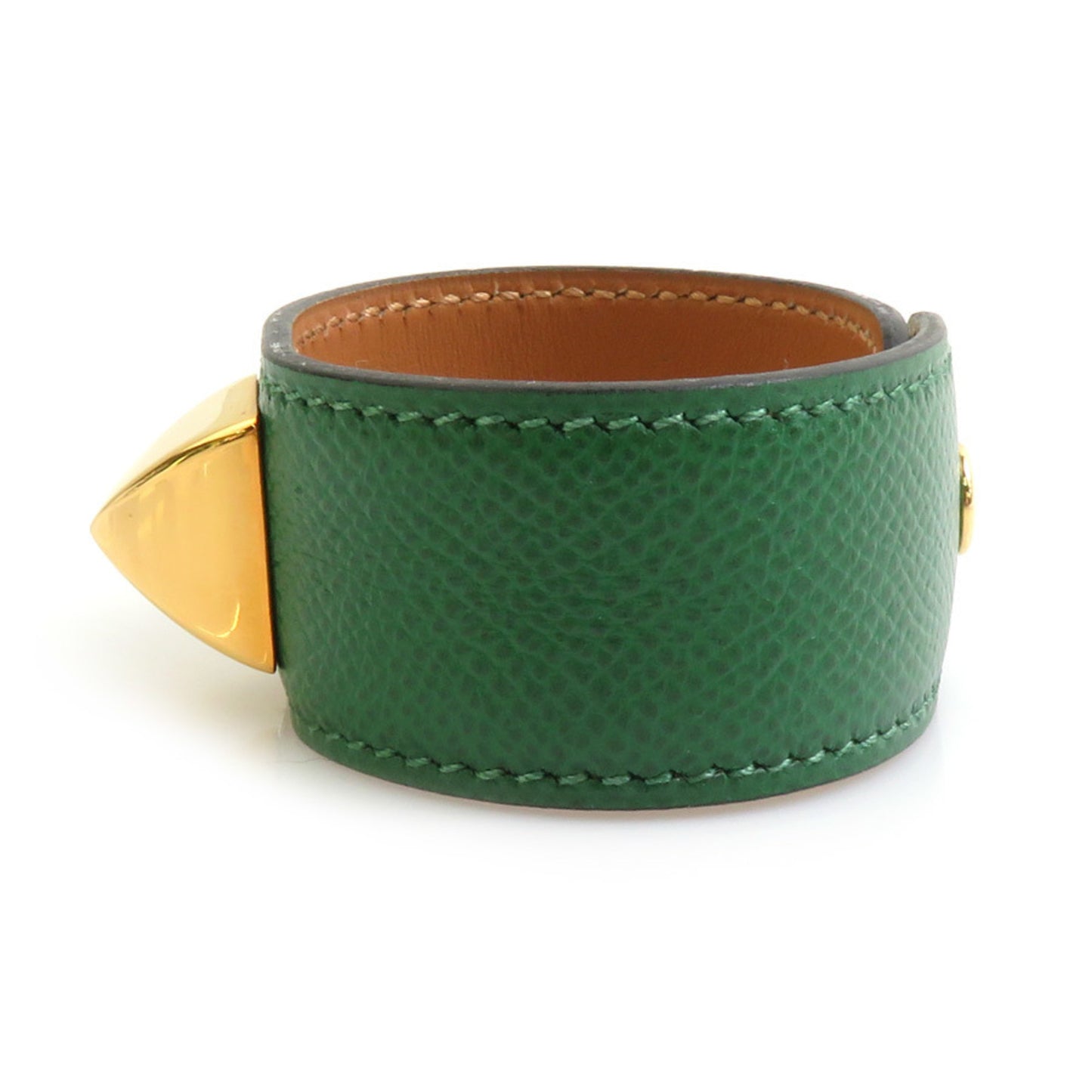Hermes HERMES bracelet Medor leather metal green gold ladies e60427a