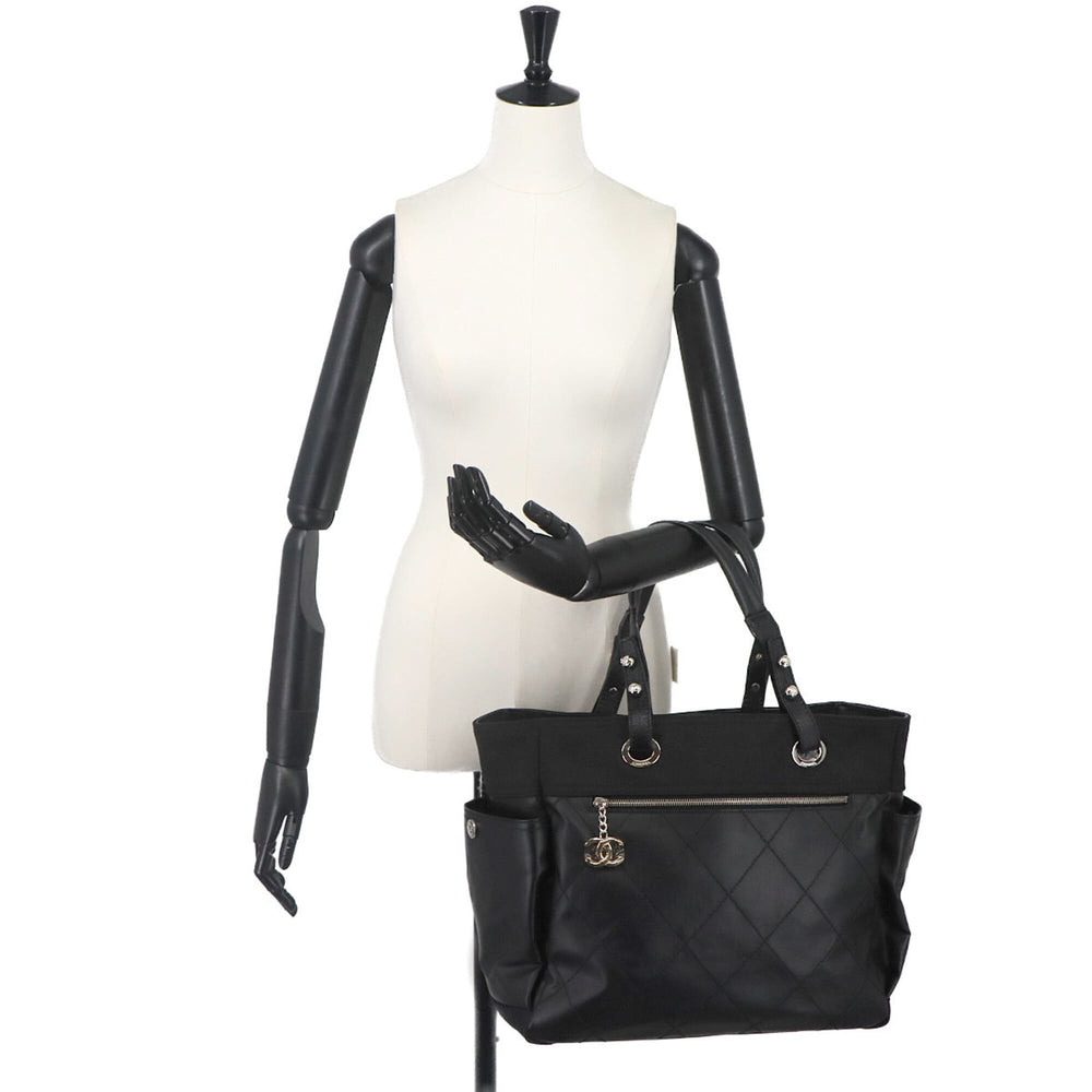 Chanel Paris Biarritz GM Tote Handbag, Nylon Leather, Black, A34210 — Like New