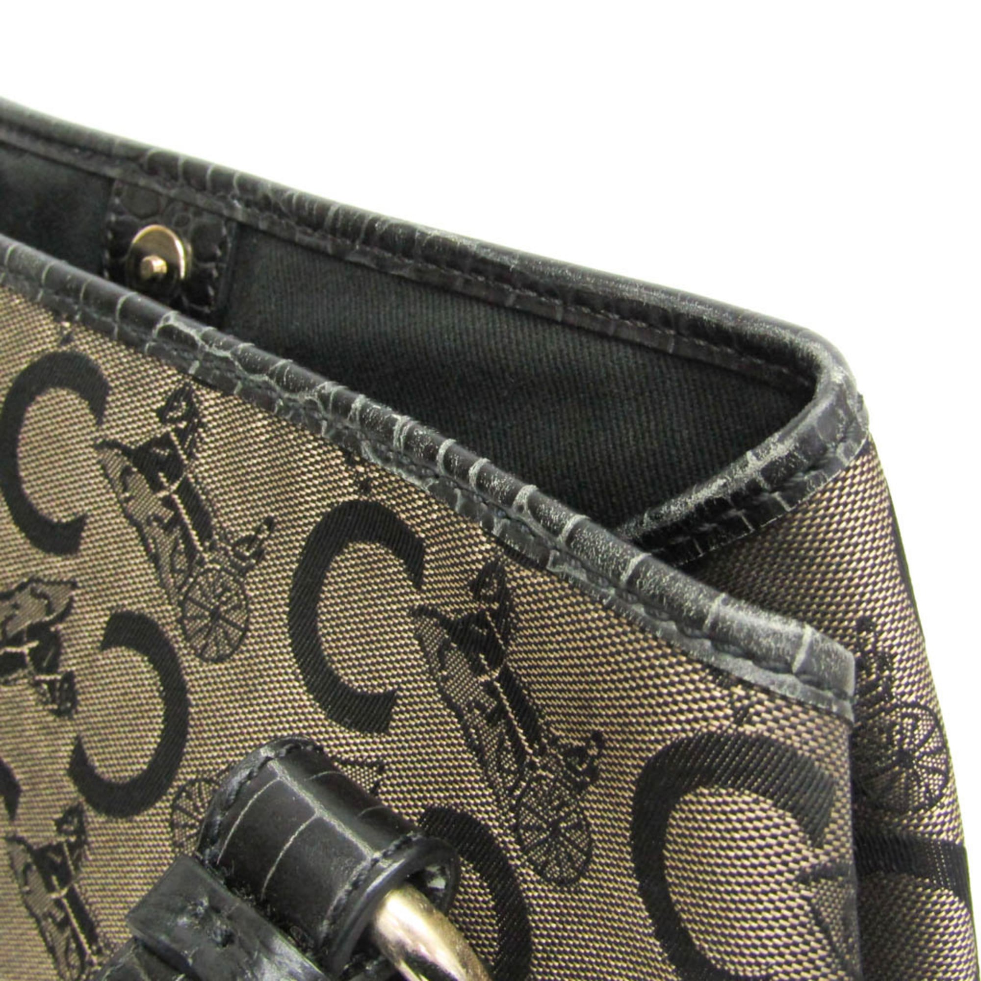 Celine C Macadam Carriage Pattern Women's Canvas,Leather Tote Bag Beige,Black