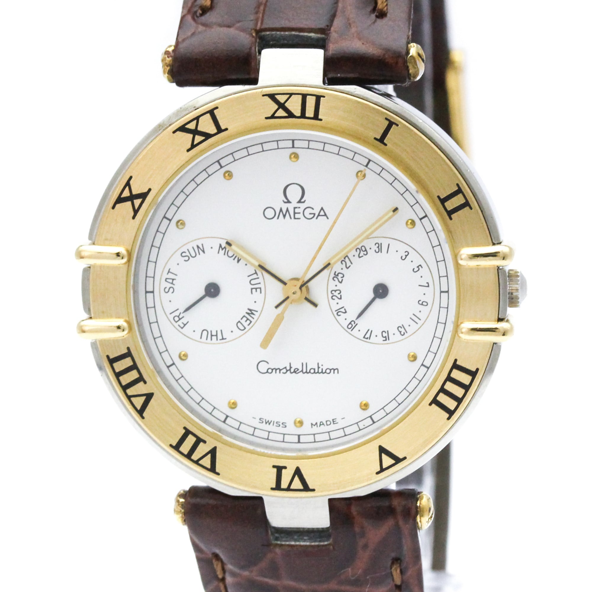 OMEGA Constellation Day Date 18K Gold Steel Watch 196.1080 Polished — Very Good