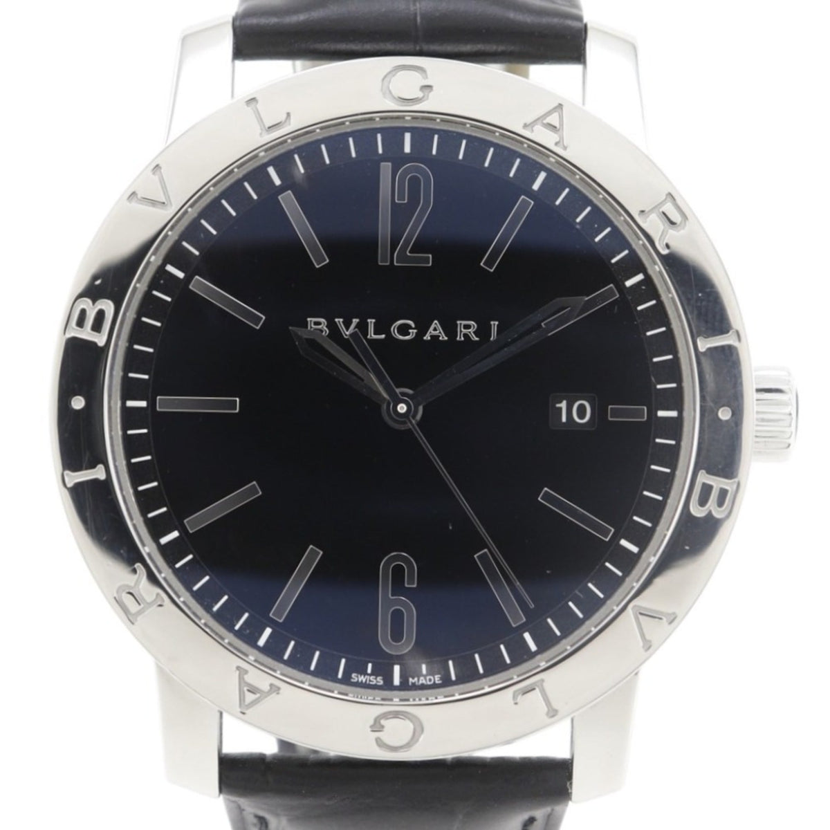 Bvlgari Watch BB41BSLD Stainless Steel and Leather Automatic Analog Display Black Dial Men's — Very Good