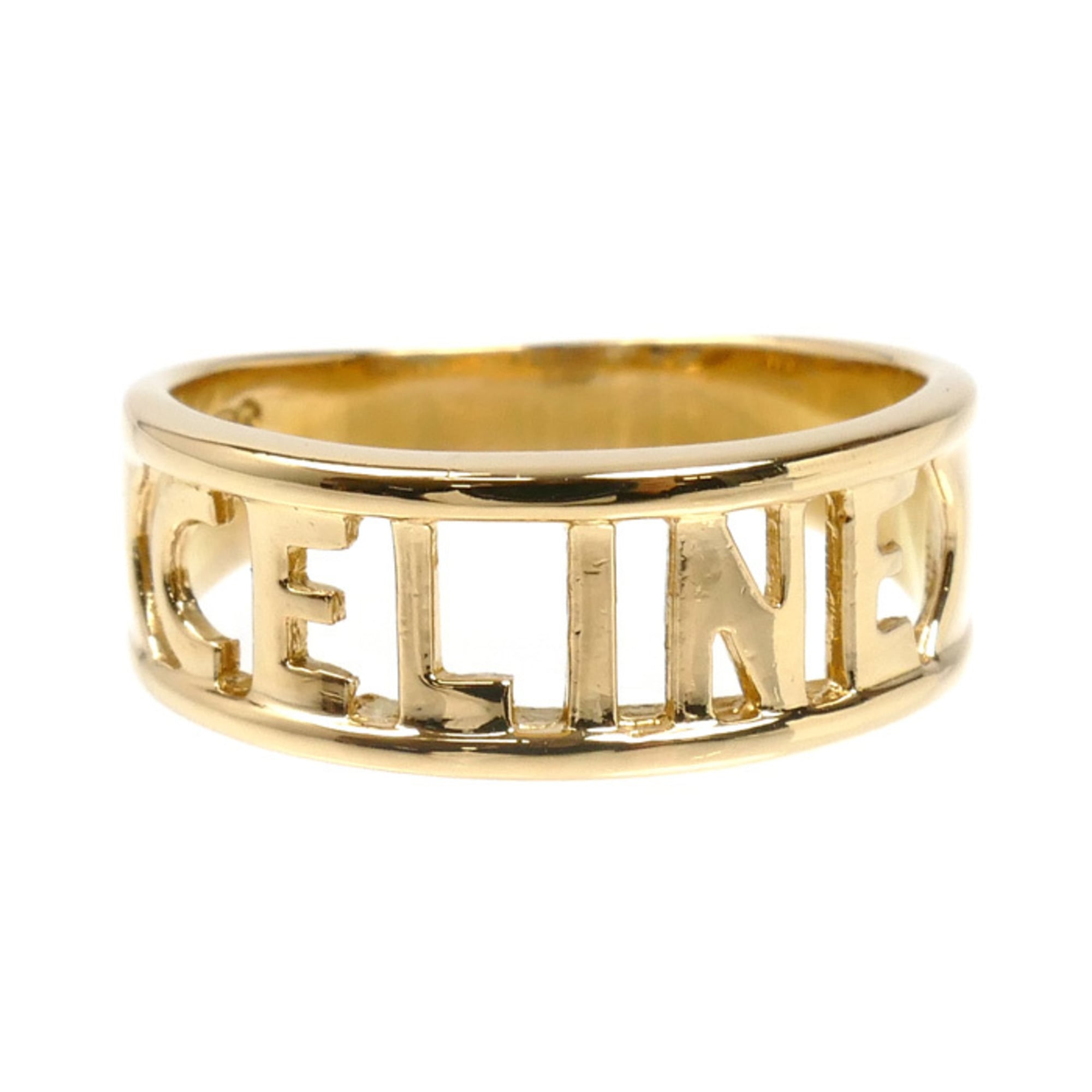 CELINE 18KYG Yellow Gold Logo Ring, Size 12, 4.3g, Women's