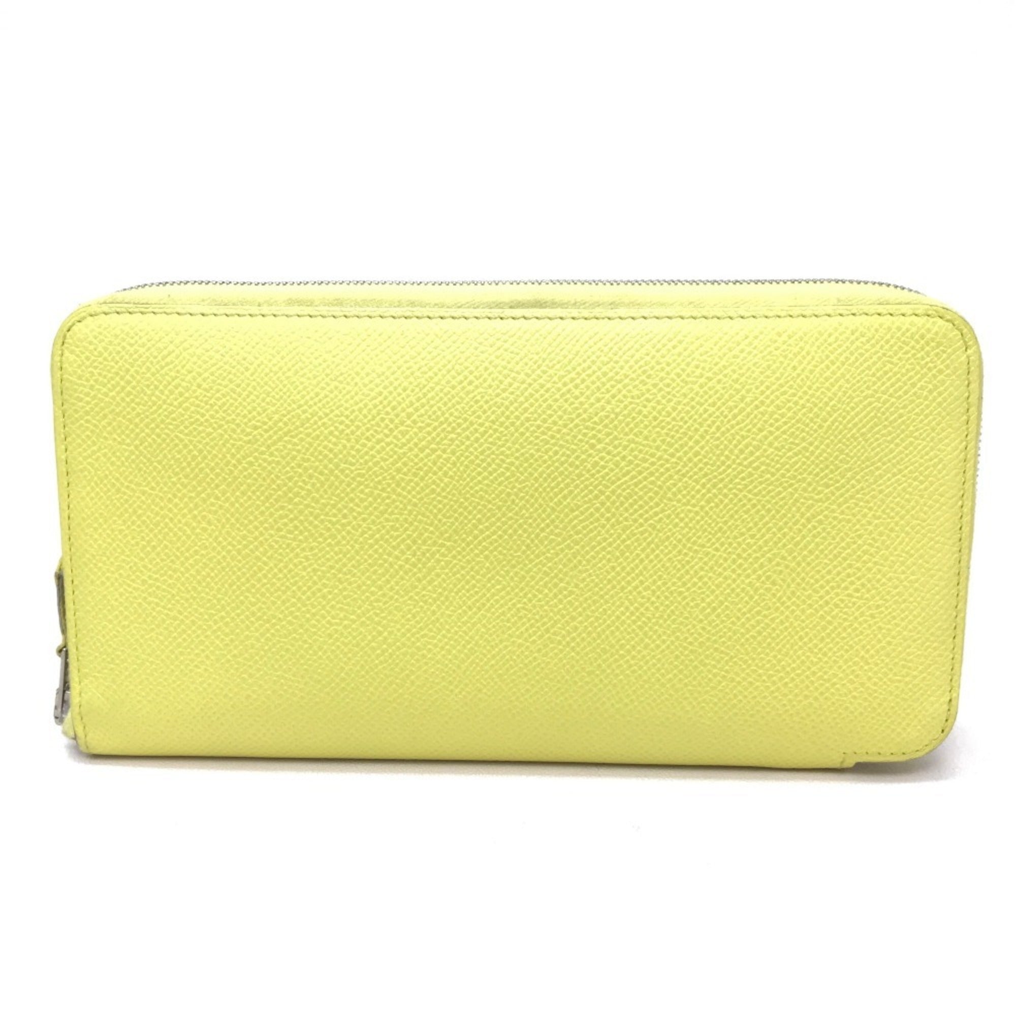HERMES Silkin Azap Long Round Zip Wallet, Epsom Silk, Women's, Souffle, Yellow