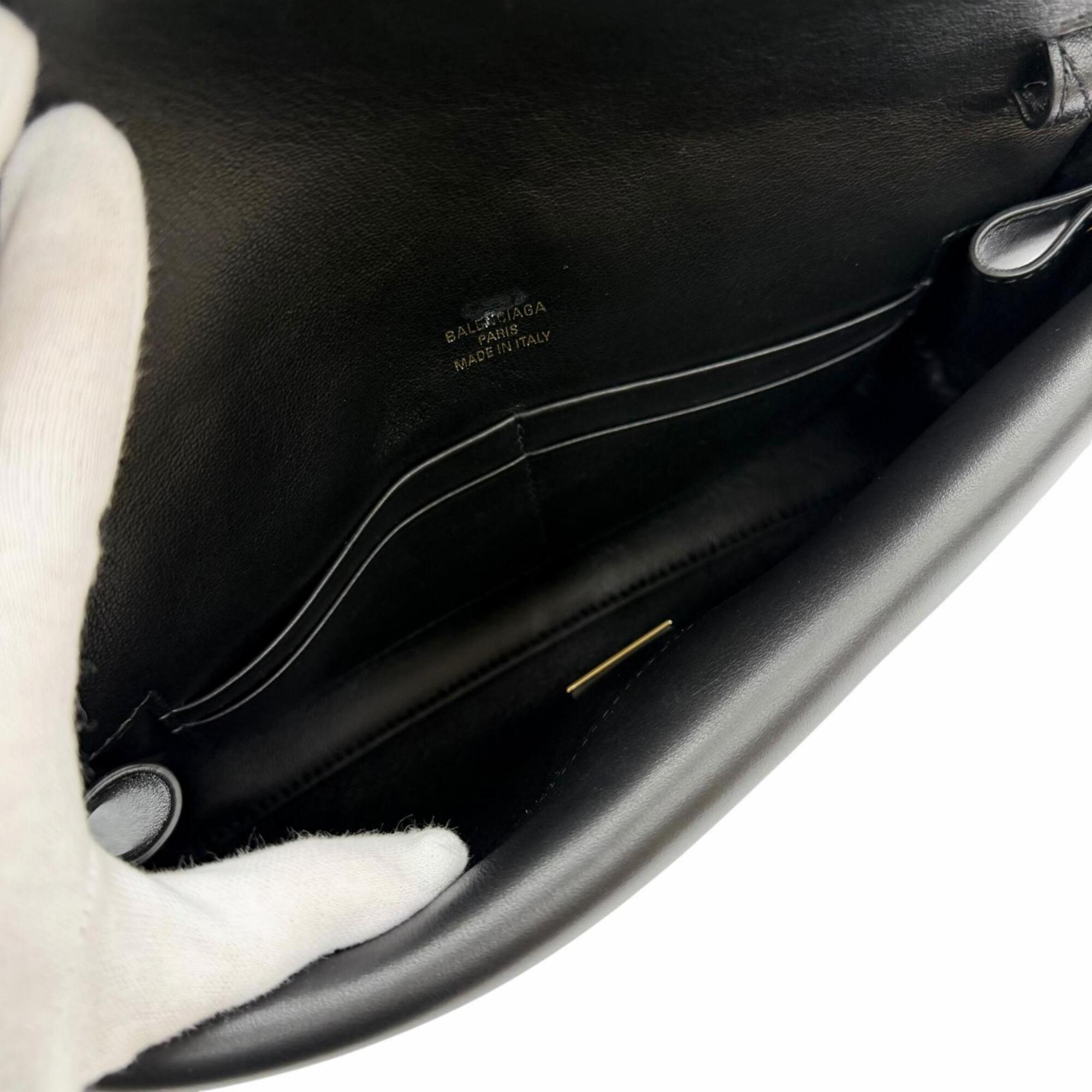 BALENCIAGA 834943 Bel Air Small Clutch Bag, 2-Way Leather Shoulder Black, Made in Italy, Women's, with Dust Bag — Like New
