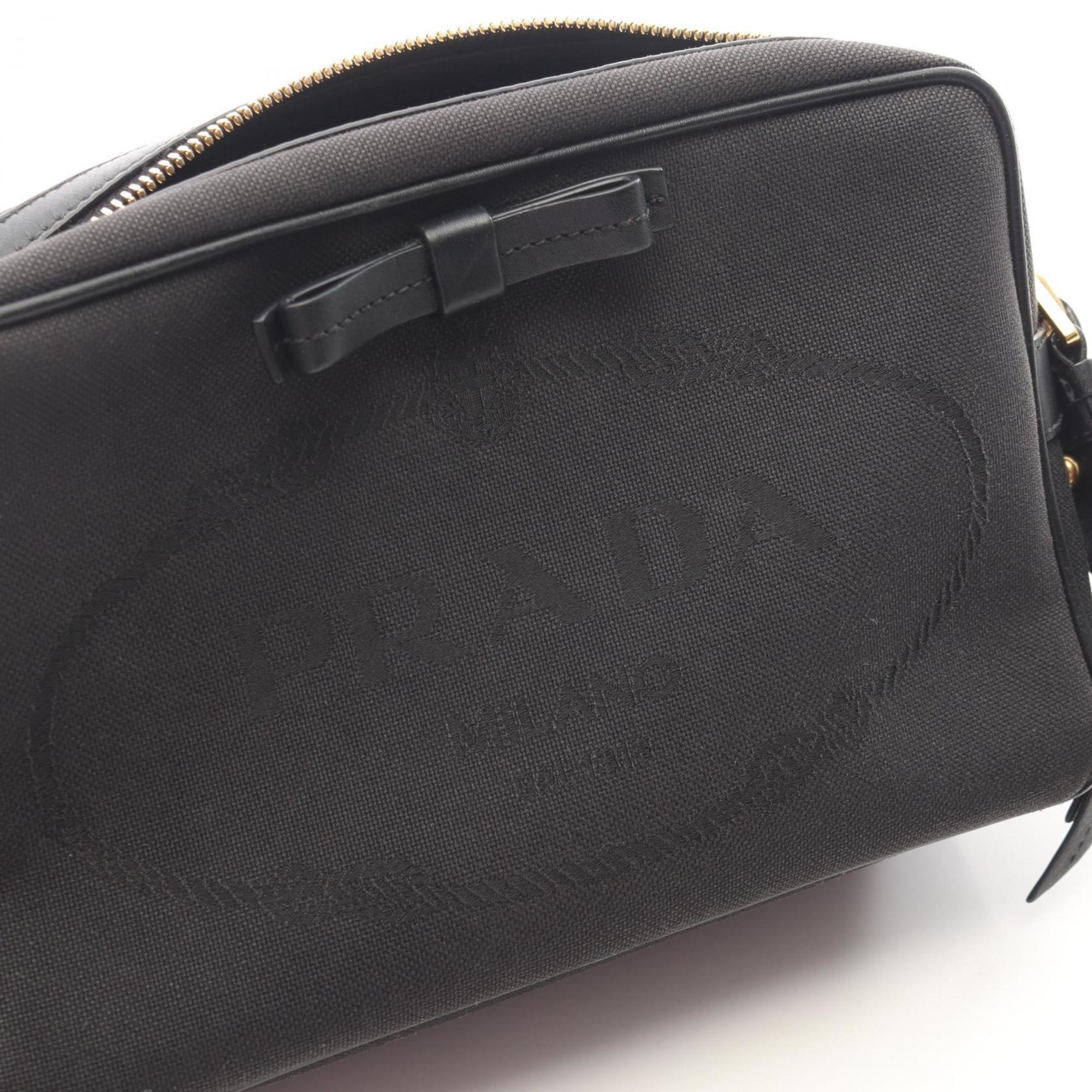 Prada Logo Jacquard Shoulder Bag in Canvas and Leather, Black