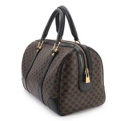 Celine Macadam Boston Handbag, Leather, Black/Brown, Gold Hardware — Like New
