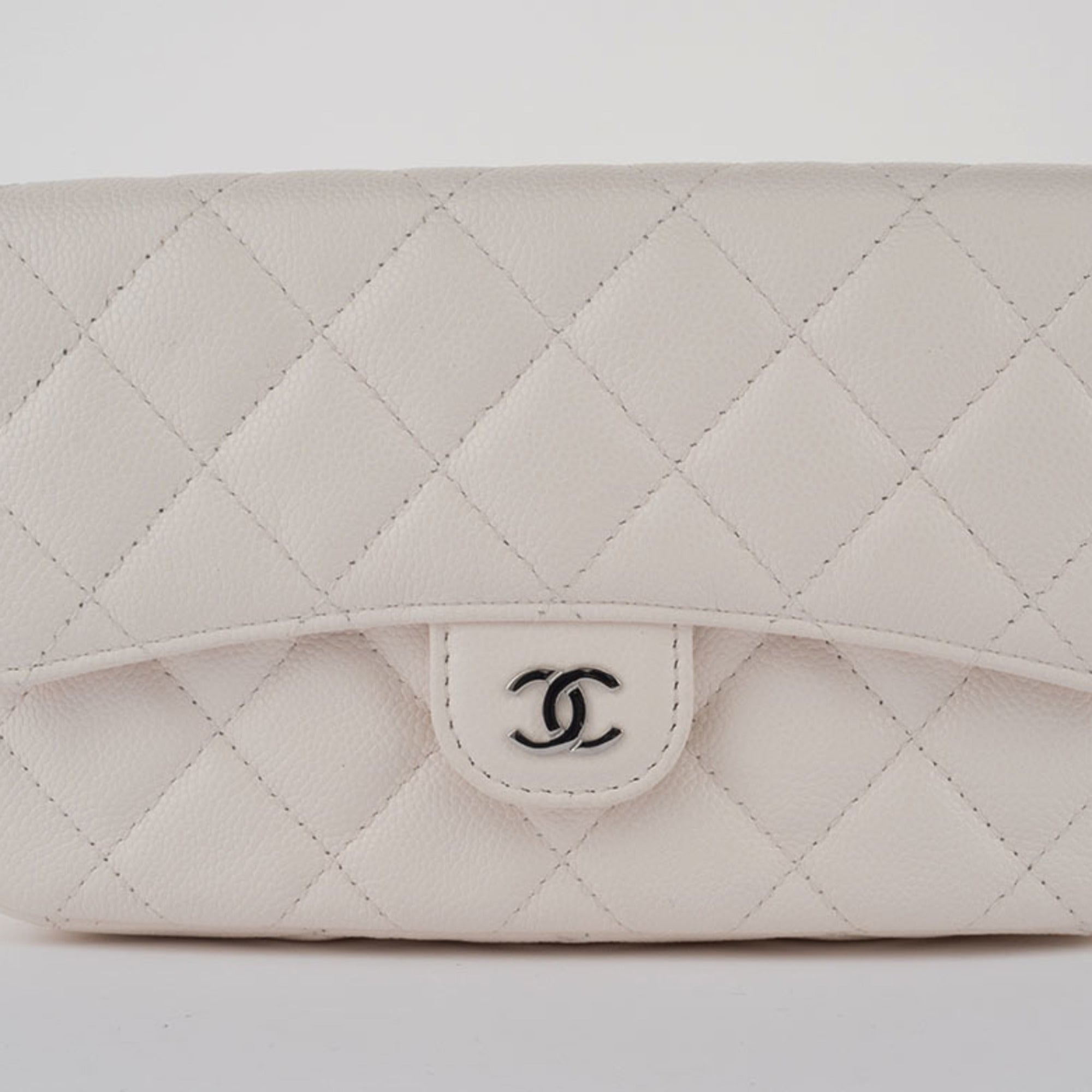 Chanel Matelasse Flap Phone Case Shoulder Bag White Women's Caviar Skin CHANEL — Like New