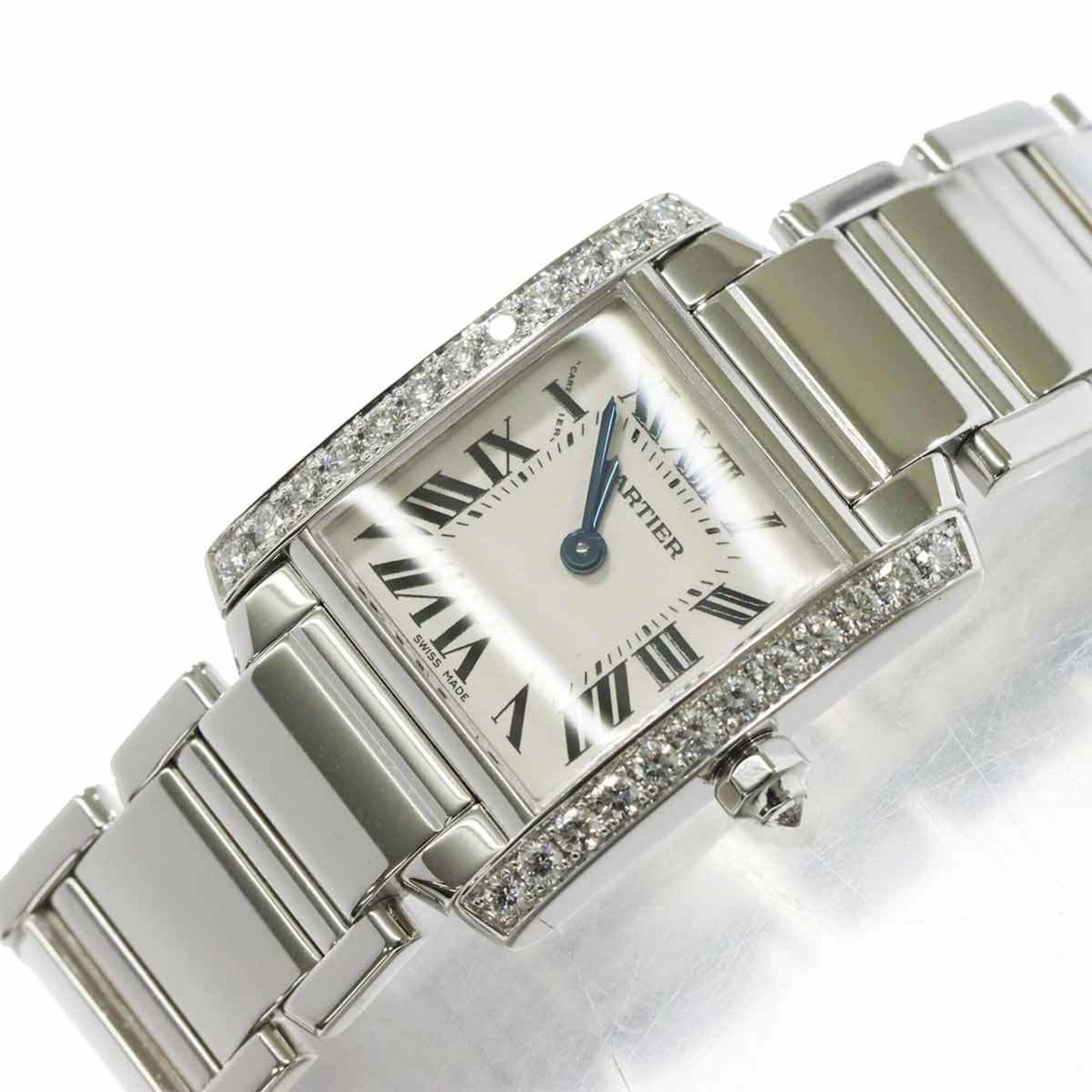 Cartier Tank Francaise SM WE1002S3 Ladies' Watch, Diamond Bezel, Ivory, 18K White Gold, Quartz — Like New