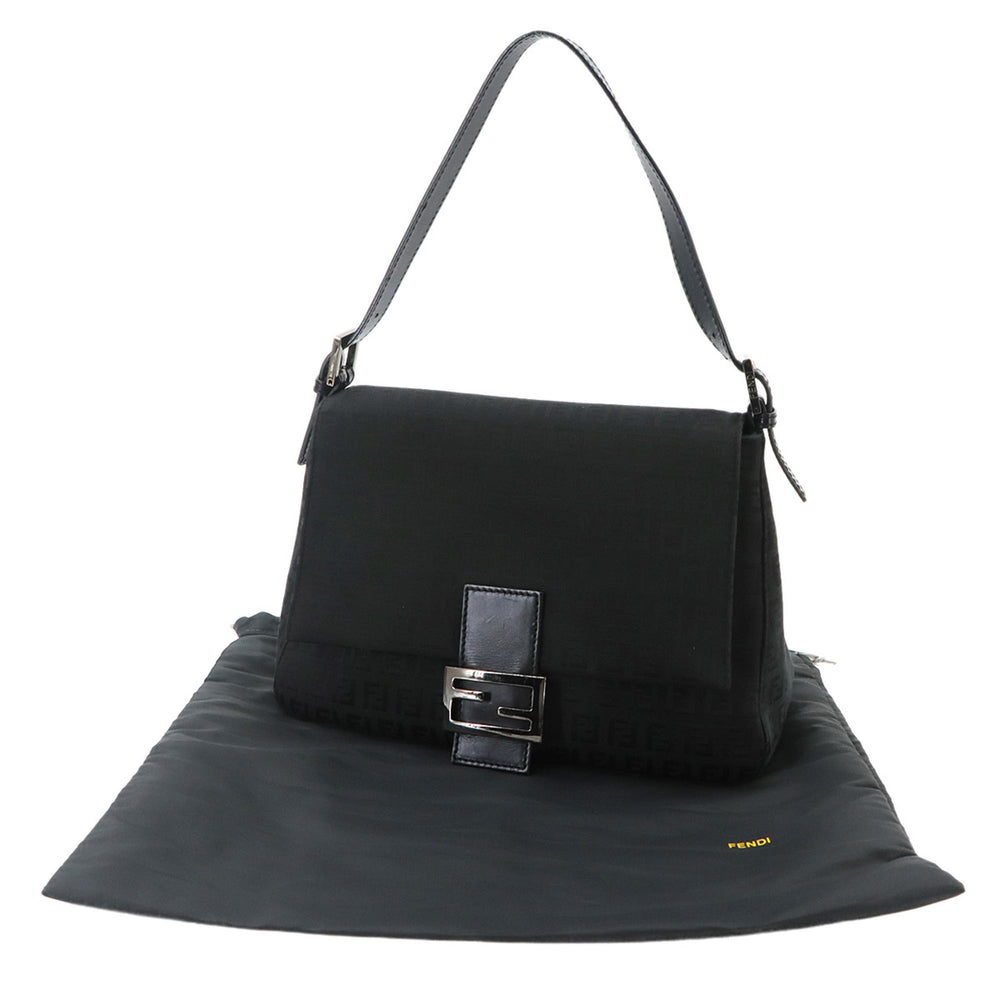 Fendi Zucchino Mamma Baguette Shoulder Handbag, Canvas, Black, 8BR001, Gunmetal Hardware — Like New