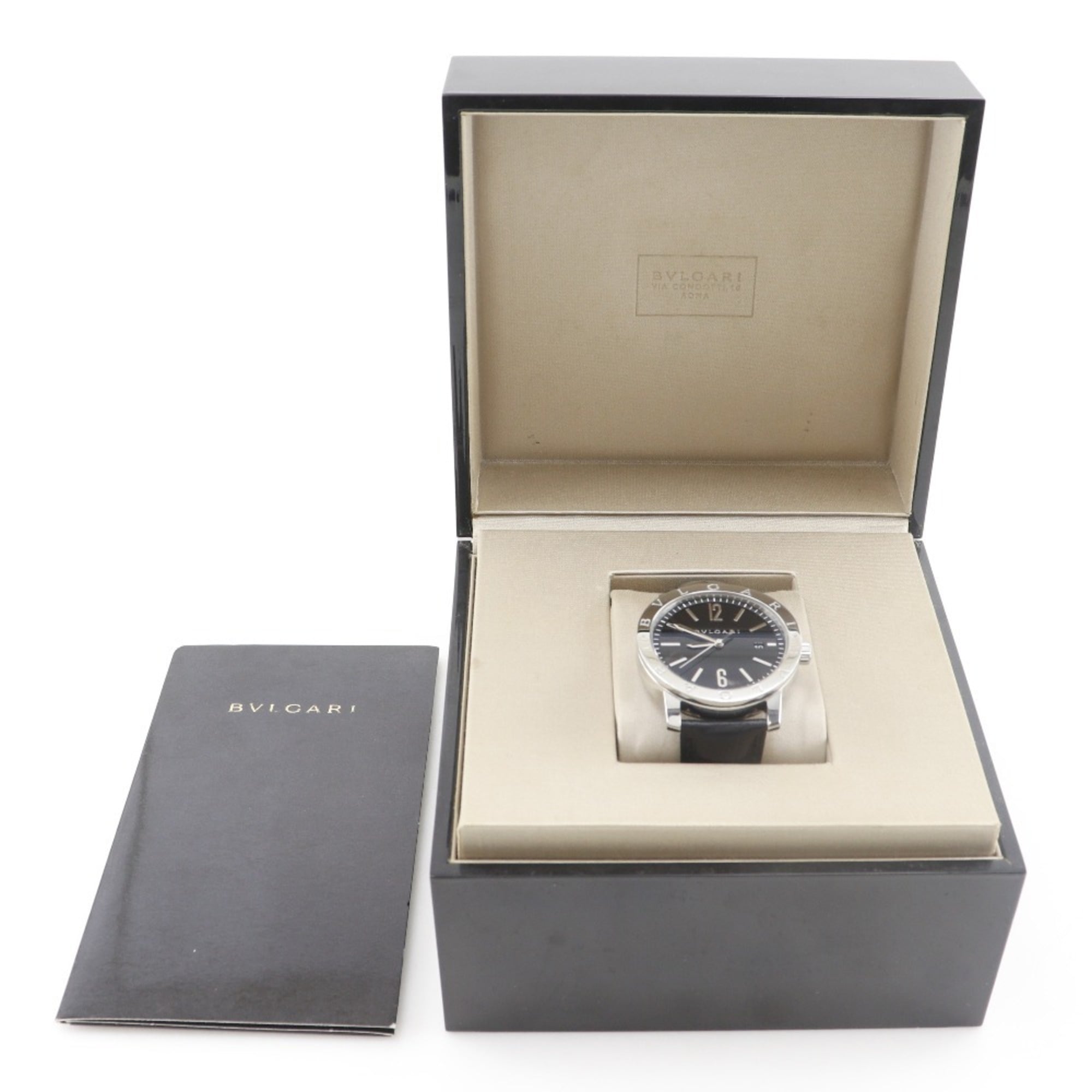Bvlgari Watch BB41BSLD Stainless Steel and Leather Automatic Analog Display Black Dial Men's — Very Good