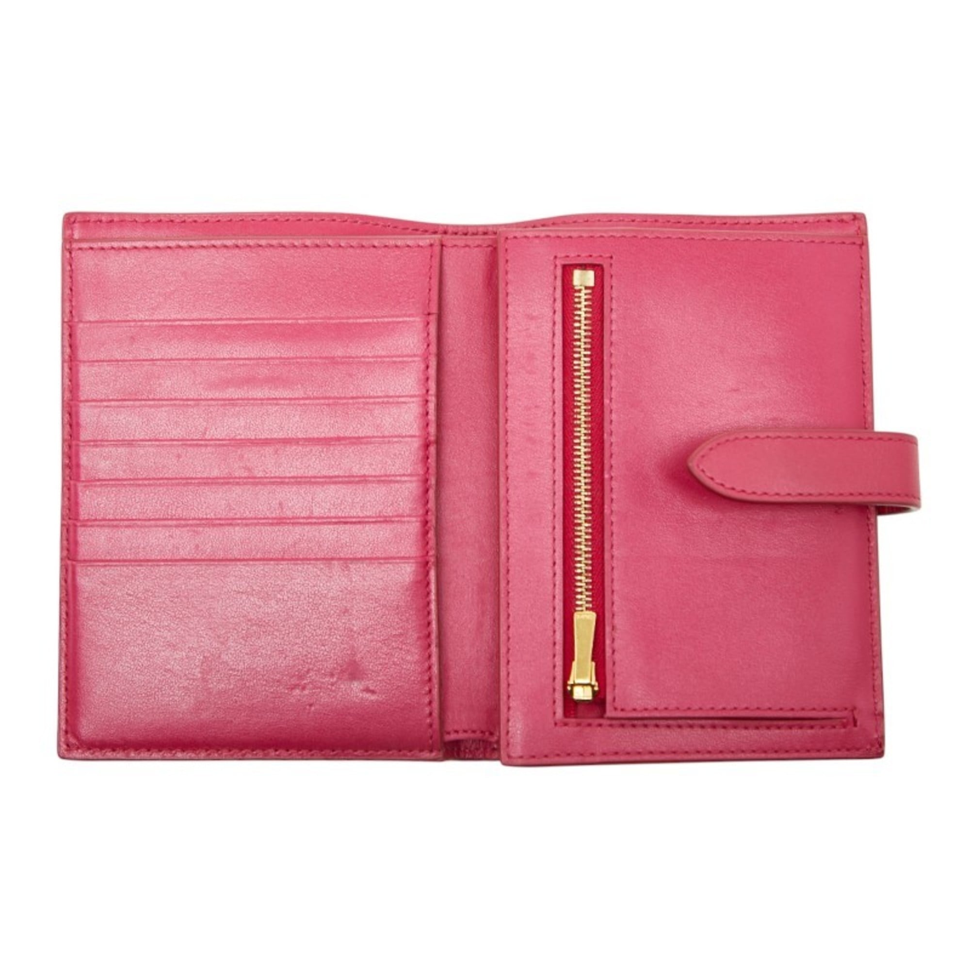 Celine Strap Wallet Bifold Pink Leather Women's CELINE