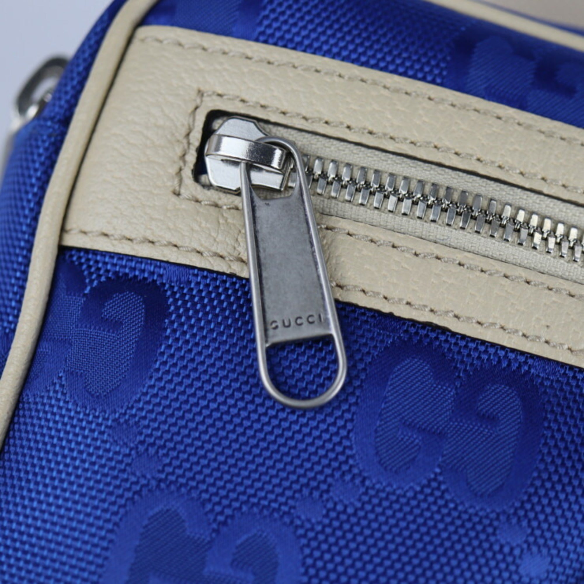 GUCCI Gucci Off The Grid Belt Bag Body 631341 Nylon Leather Blue Beige Pouch Waist One Shoulder Japan Limited — Like New