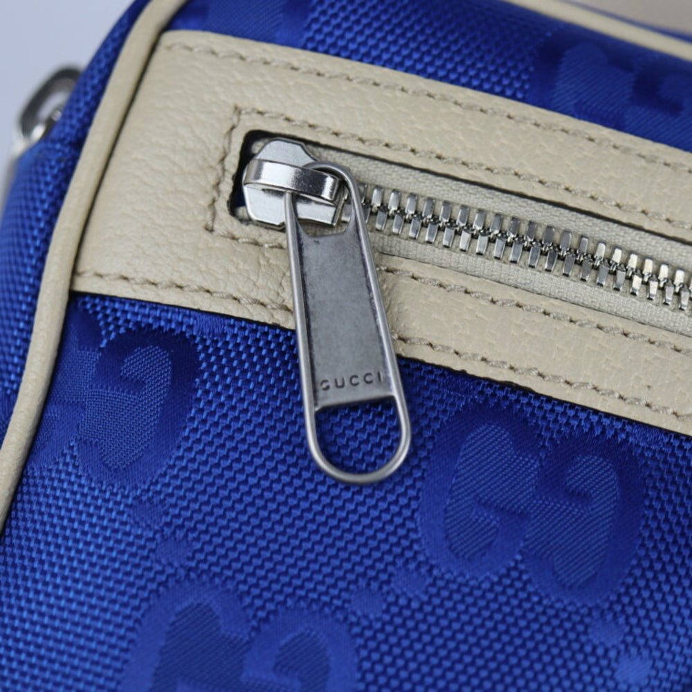 GUCCI Gucci Off The Grid Belt Bag Body 631341 Nylon Leather Blue Beige Pouch Waist One Shoulder Japan Limited — Like New