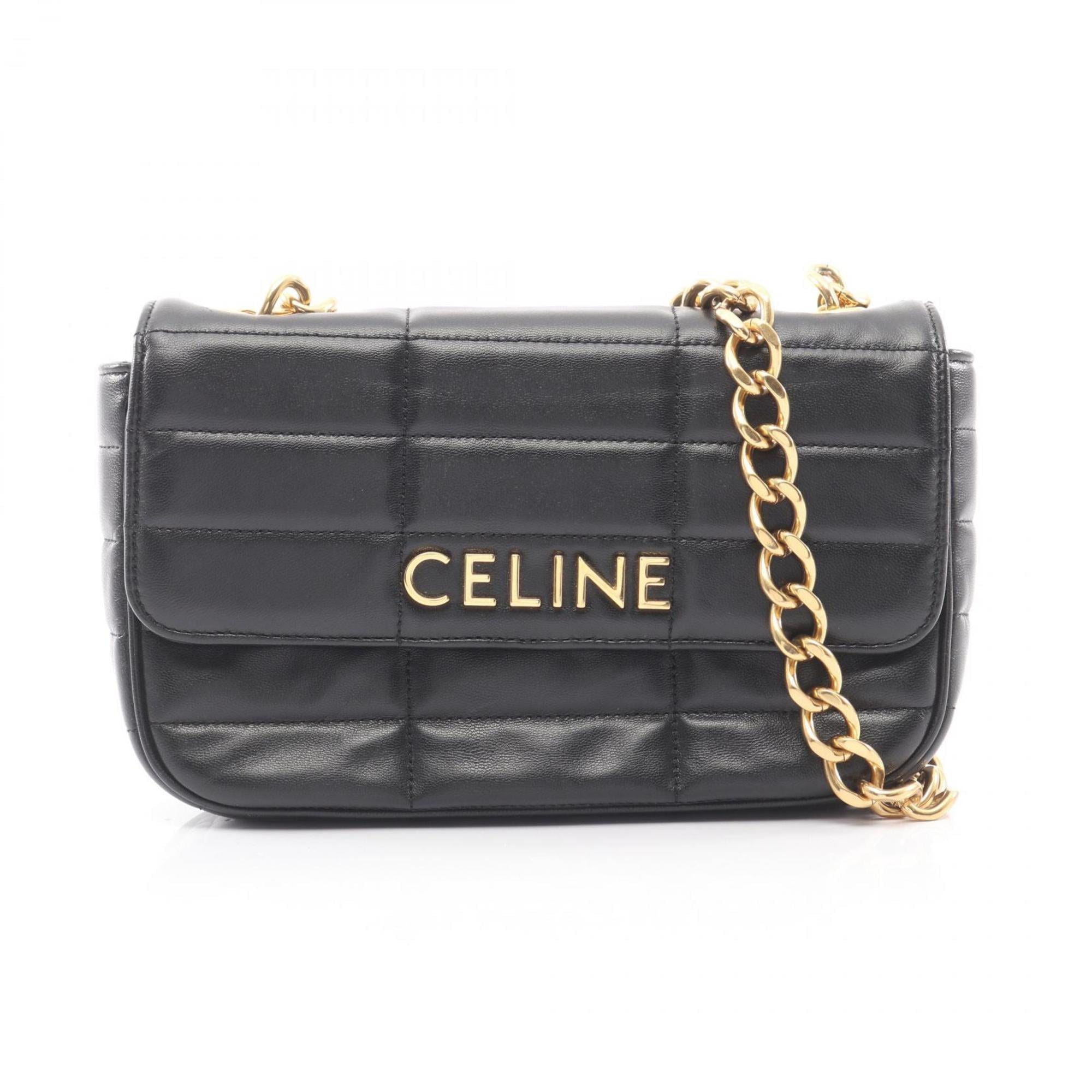 Celine Matelasse Monochrome Shoulder Bag, Leather, Women's, Black