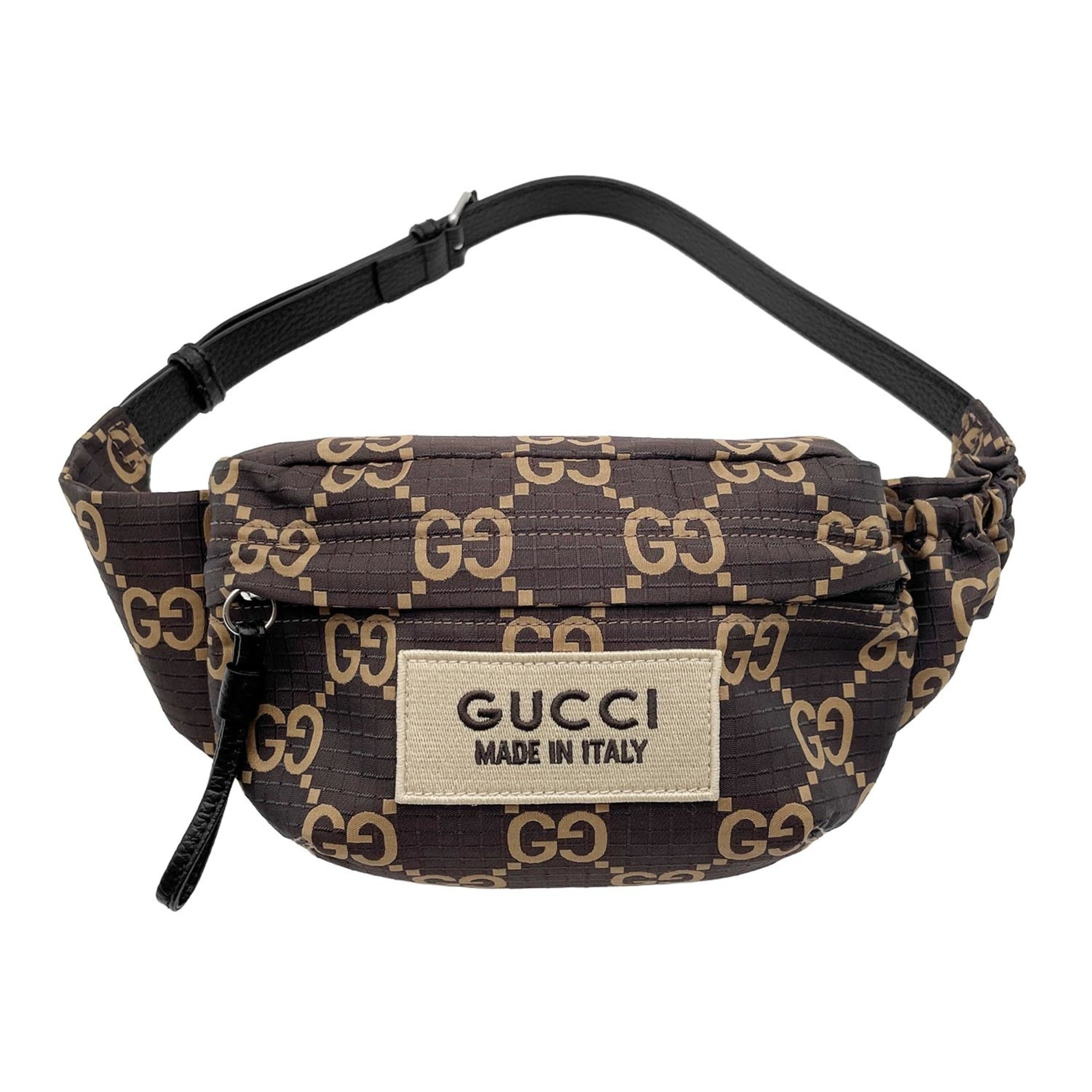 GUCCI GG Jacquard Ripstop Waist Bag Belt 767934 Nylon Brown Men's Women's — Like New