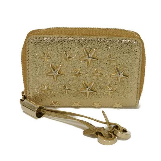 JIMMY CHOO Nelly coin purse with card compartments, round star studs, gold, for men and women