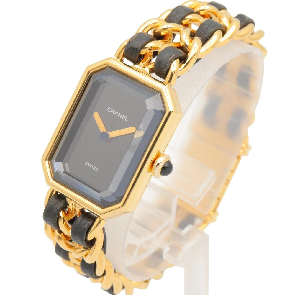Chanel CHANEL Première M Wristwatch, Gold Plated (GP), Leather Strap, Women's, Black, H0001 — Very Good