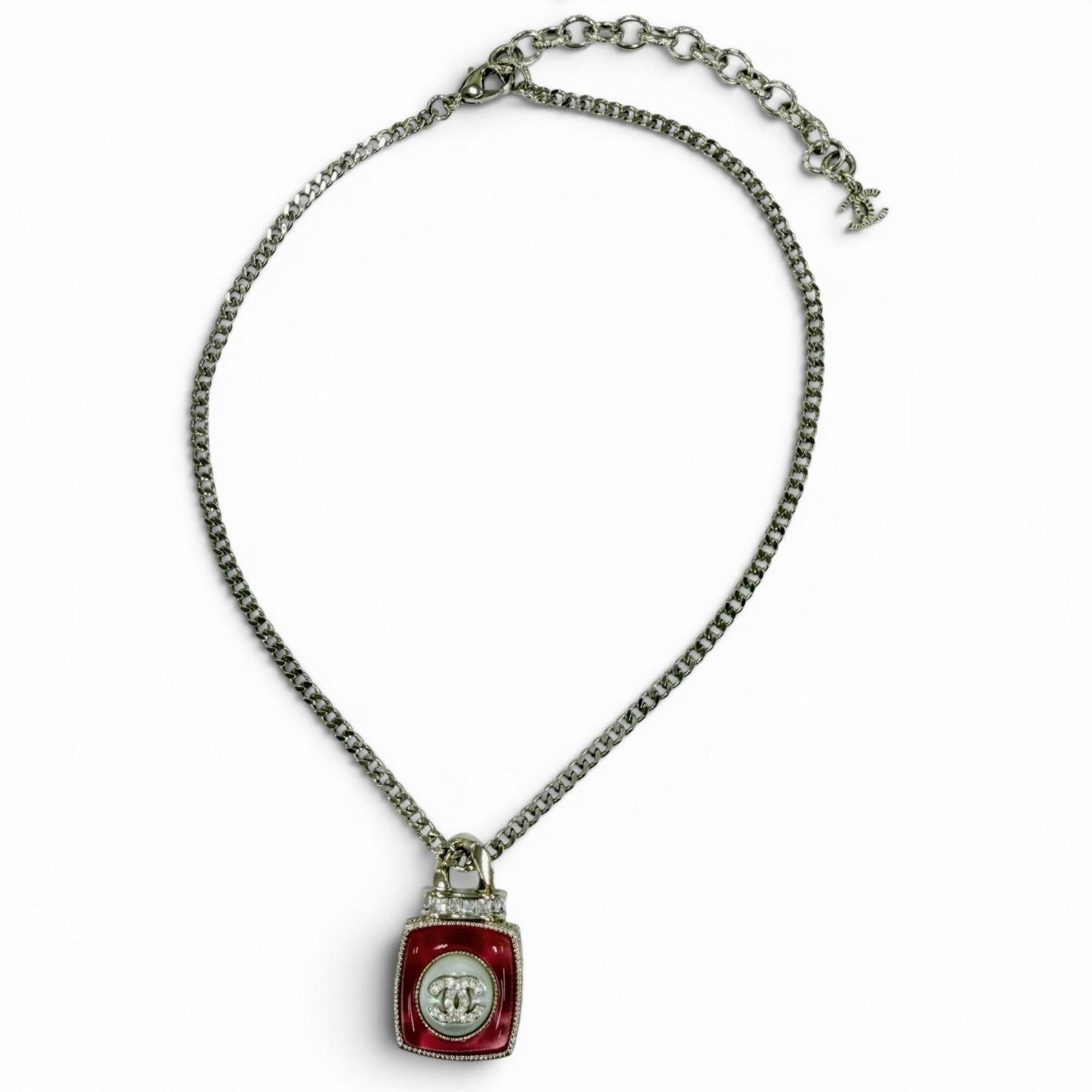 CHANEL A22C Coco Mark Rhinestone Perfume Motif Pendant Necklace, Gold and Pink, Made in France, Women's — Like New