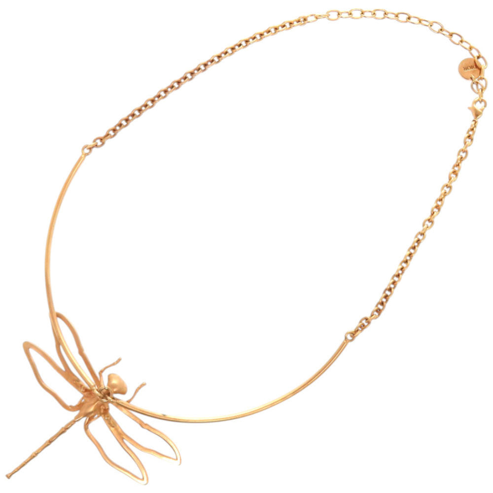 Christian Dior Like new Dior Herbarium Dragonfly Metal Resin Pink Gold Clear Necklace 1506 — Like New